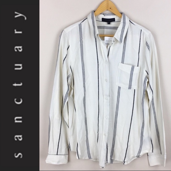 Sanctuary Tailored Boyfriend Shirt Striped NWT - Picture 2 of 8